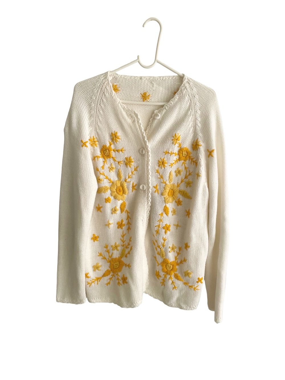 Vintage Women’s Floral Embroidered Knit Button‑Up Cardigan